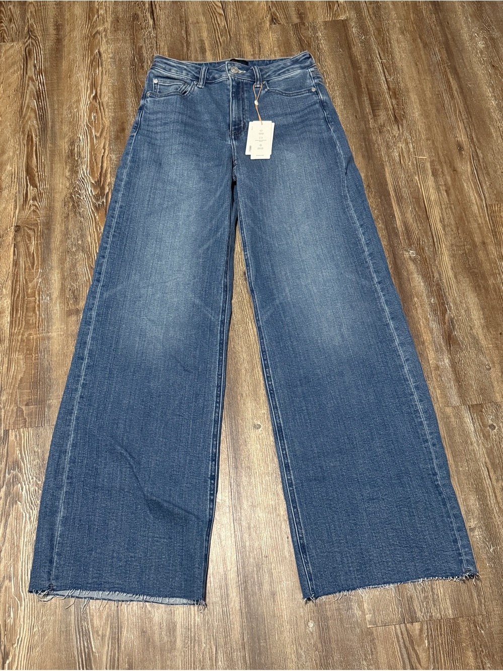 Quince Bella Stretch Wide Leg Jeans Women's 27 in Twilight Blue Frayed Hem NWT